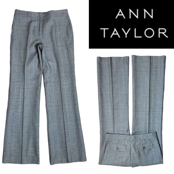 ANN TAYLOR WOOL BLEND HERRINGBONE FLAT FRONT LINED WIDE LEG TROUSER PANTS - Picture 1 of 11